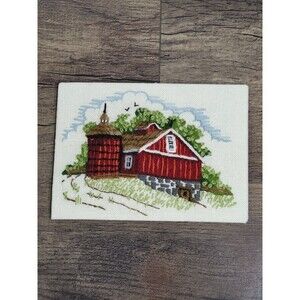 Vintage Jiffy Stitchery Country Barn Crewel  Completed 5x7